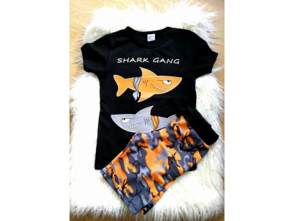 Chlapecký set Shark gang černo-oranžovo-šedý