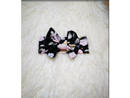 Dívčí čelenka s mašlí v černé barvě s květy By Mimi
