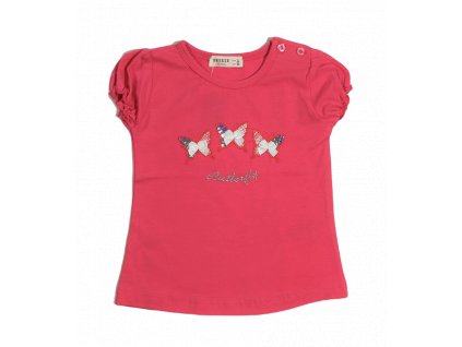Dívčí tričko s motýlky tmavě růžové