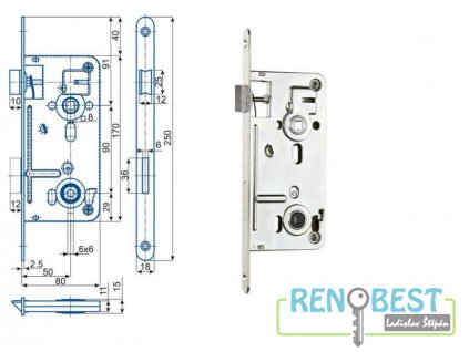 Zámek zadlabací 547 C, rozteč 90 mm, zádlab 80 mm