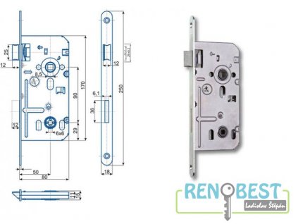 Zámek zadlabací K 352 C, rozteč 90 mm, zádlab 80 mm