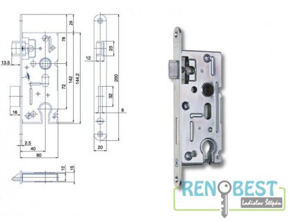 Zámek zadlabací K 105, rozteč 72 mm, zádlab 60 mm