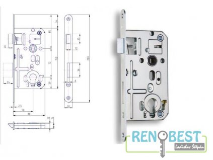 Zámek zadlabací K 133 A, rozteč 72 mm, zádlab 80 mm
