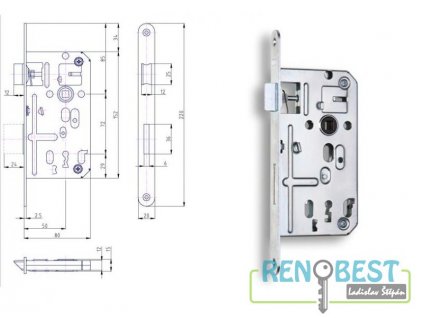 Zámek zadlabací K 134, rozteč 72 mm, zádlab 80 mm