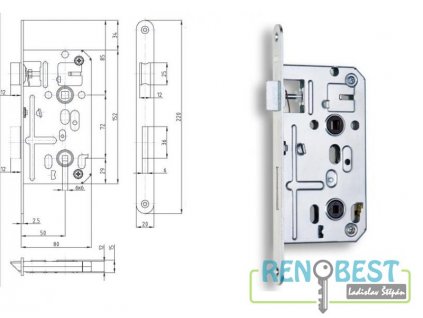 Zámek zadlabací K 135, rozteč 72 mm, zádlab 80 mm