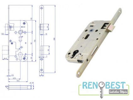 Zámek zadlabací K 162, rozteč 92 mm, zádlab 79,5 mm
