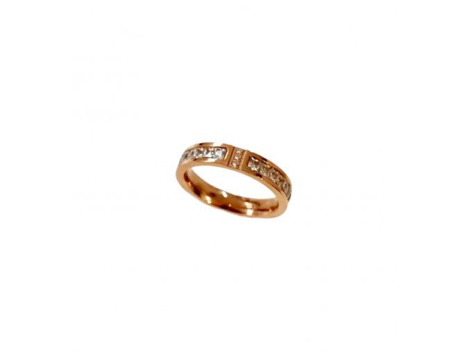 Ocelový prsten Rose gold s kamínky