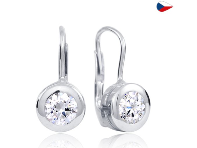 Zlaté náušnice 14 k bílé zlato s centrálním zirkonem na klapku