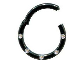 Ocelový kroužek černý s kamínky 12 mm