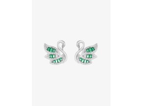 Stříbrné náušnice Sparkling Swan, labuť s kubickou zirkonií Preciosa, zelené