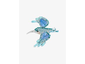 Bižuterní brož Kingfisher, ledňáček s českým křišťálem Preciosa
