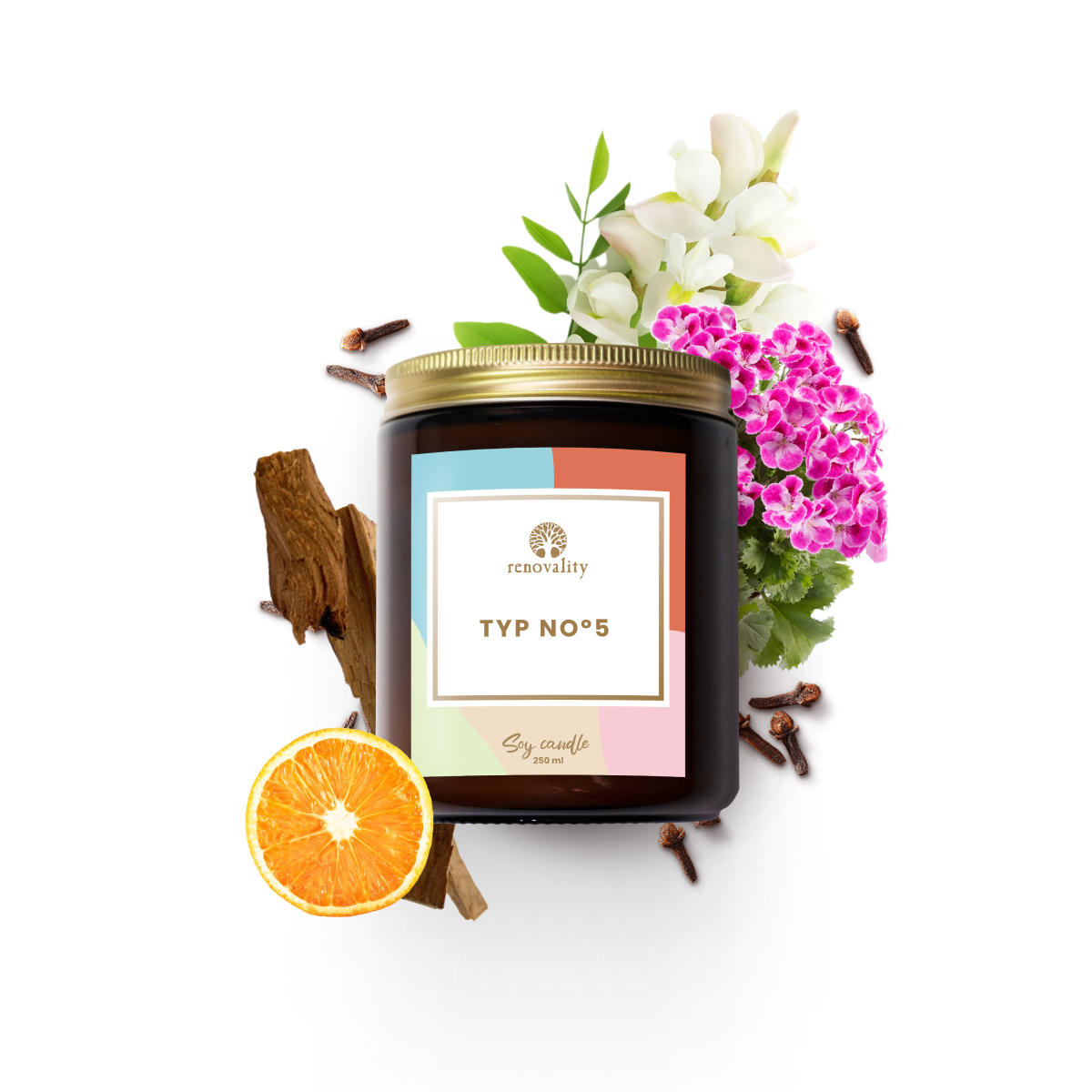 Renovality Typ NO 5 – sójová svíčka 250 ml