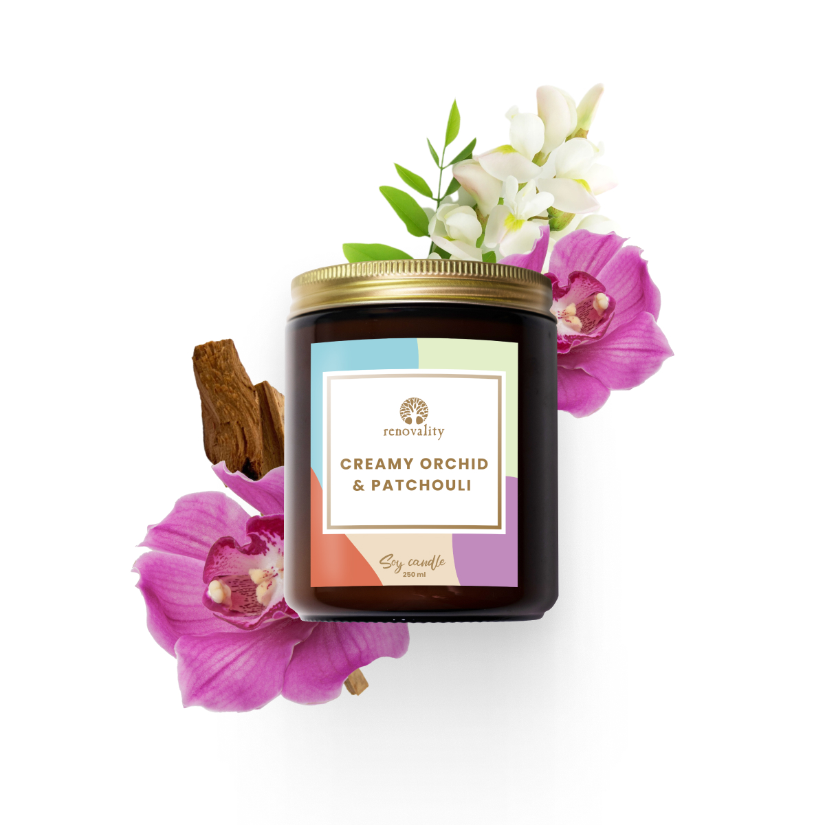 Renovality Creamy Orchid & Patchouli – sójová svíčka 250 ml