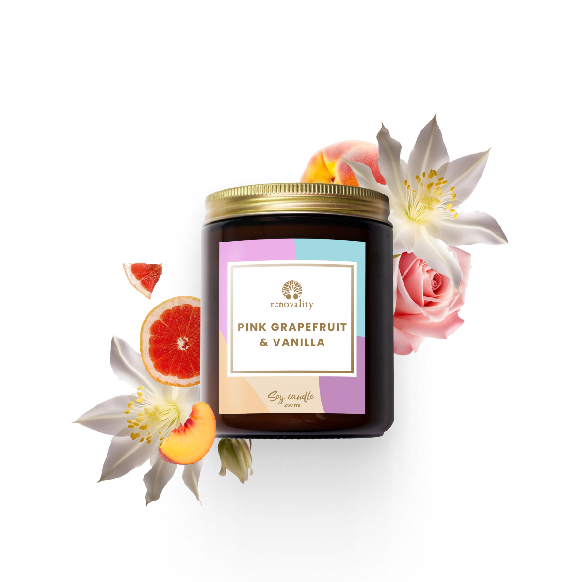 Renovality Pink Grapefruit & Vanilla  – sójová svíčka 250 ml