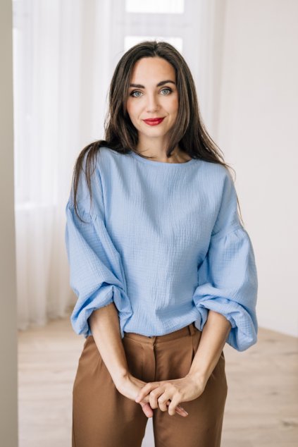 Reparada muselinova halenka coco nebesky modra