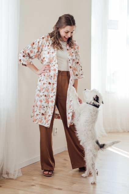 Reparada muselinovy kabatek kimono kvetovany