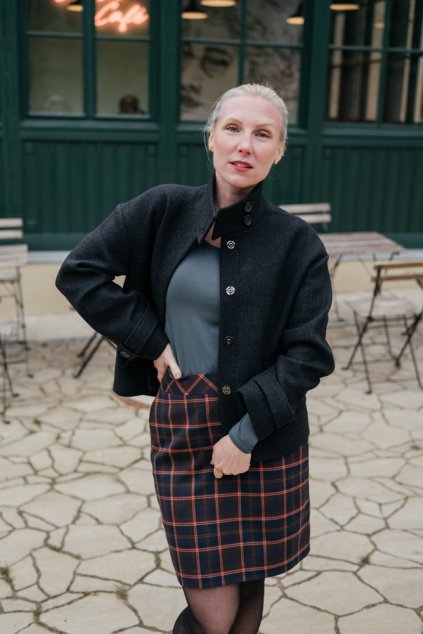 Reparáda pouzdrová sukně Erin hnědá kostička