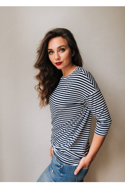 reparada bambusove tricko balonove zina trictvrtecni rukav modrobily prouzek2