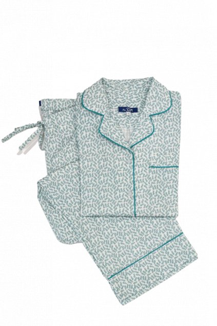 Na kutě klasické pyžamo bavlnene zelene listky1