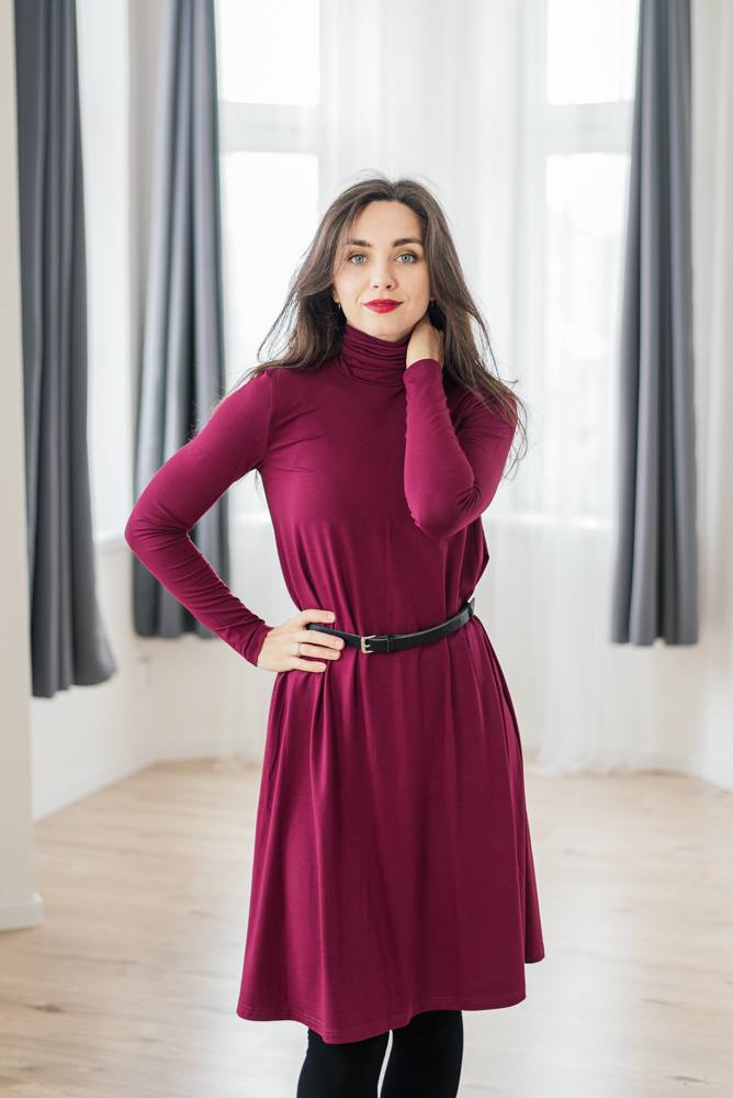 Rolákové bamboo šaty Cecile rozšířené vínové