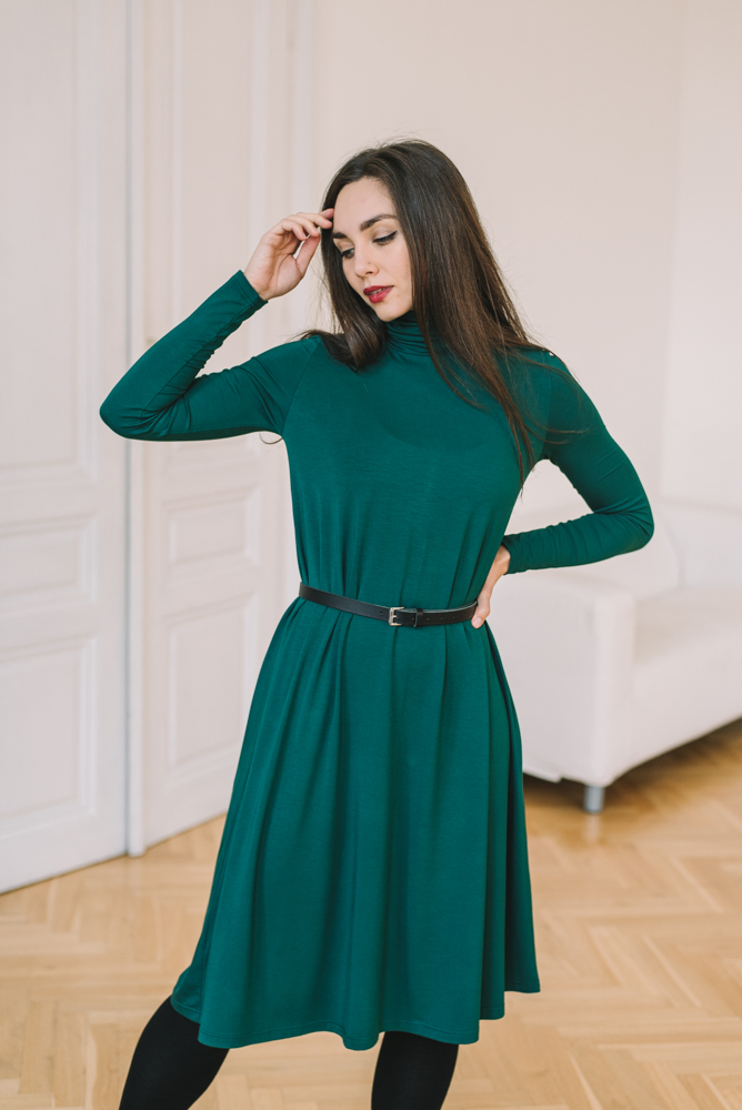 Rolákové bamboo šaty Cecile rozšířené tmavě zelené
