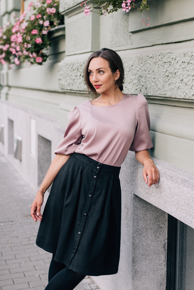 Levně Slavnostní halenka s naducanými rukávy Rosa růžová