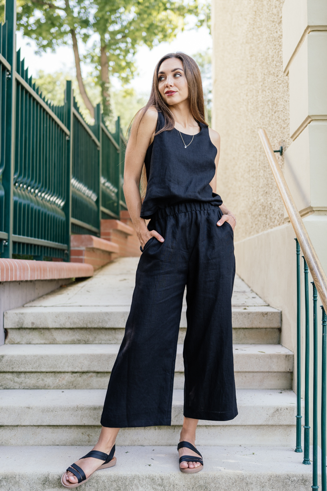 Levně Lněné culottes Ronda černé
