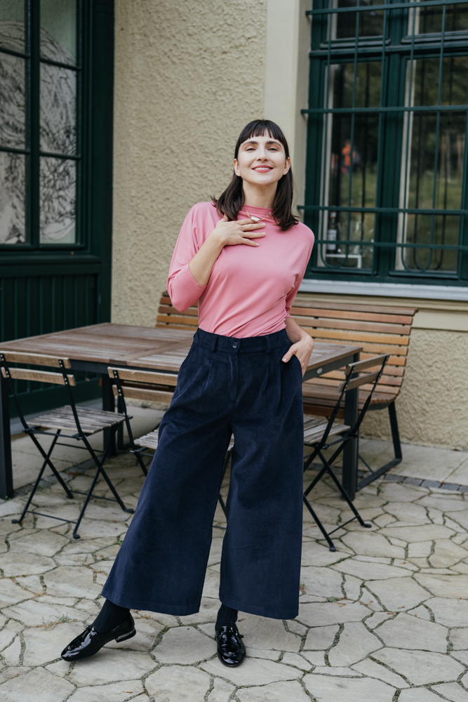 Levně Culottes Michele silnější manšestr tmavě modrý