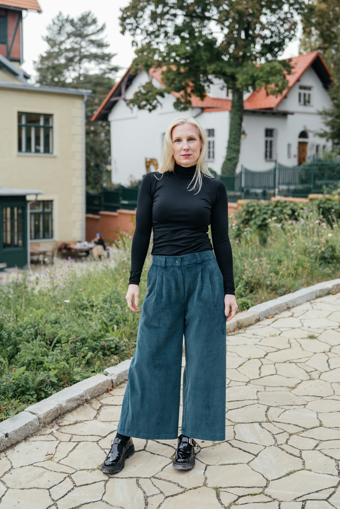 Levně Culottes Michele silnější manšestr nefritový