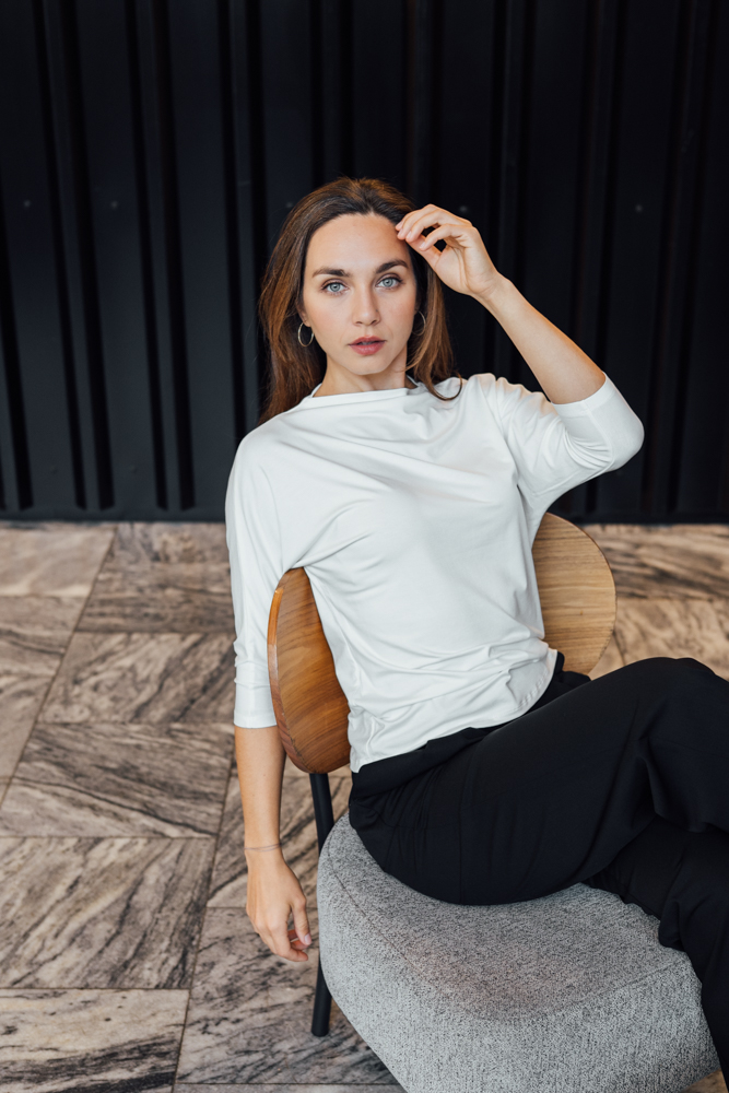 Bamboo tričko Aria s 3/4 rukávem mléčně bílé