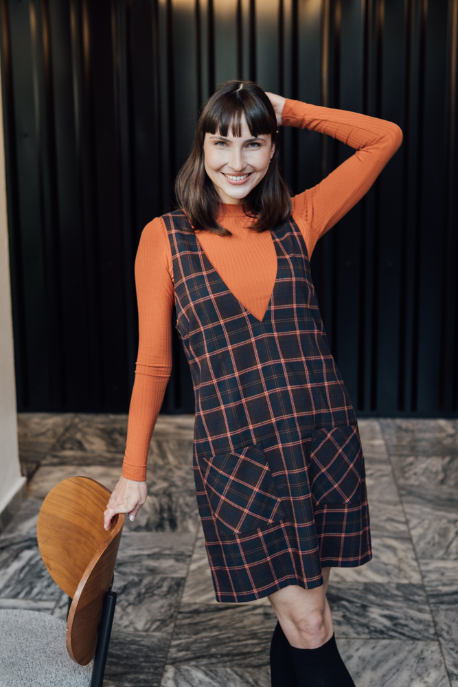 Šaty Dina hnědá kostička