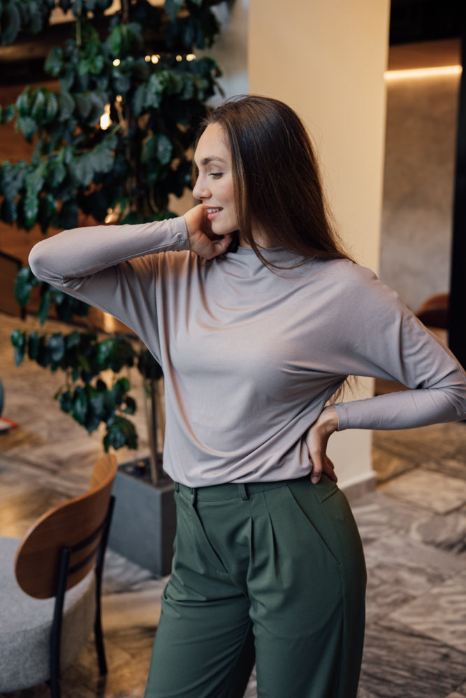 Bamboo tričko Aria s dl. rukávem šedohnědé