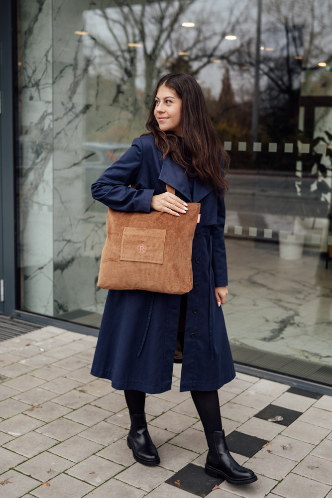 Manšestrová taška Shopper hnědá