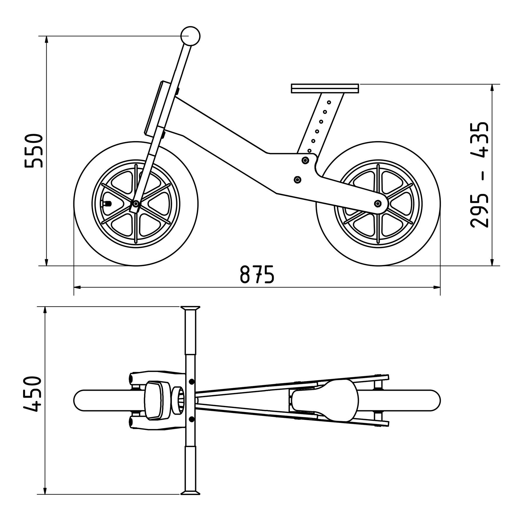 Model M – rozměry odrážedla