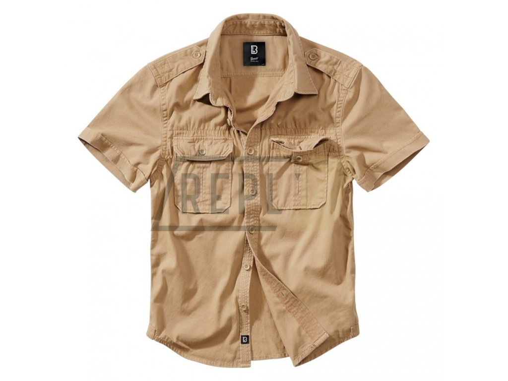 Košile styl VINTAGE krátký rukáv CAMEL PÍSKOVÁ