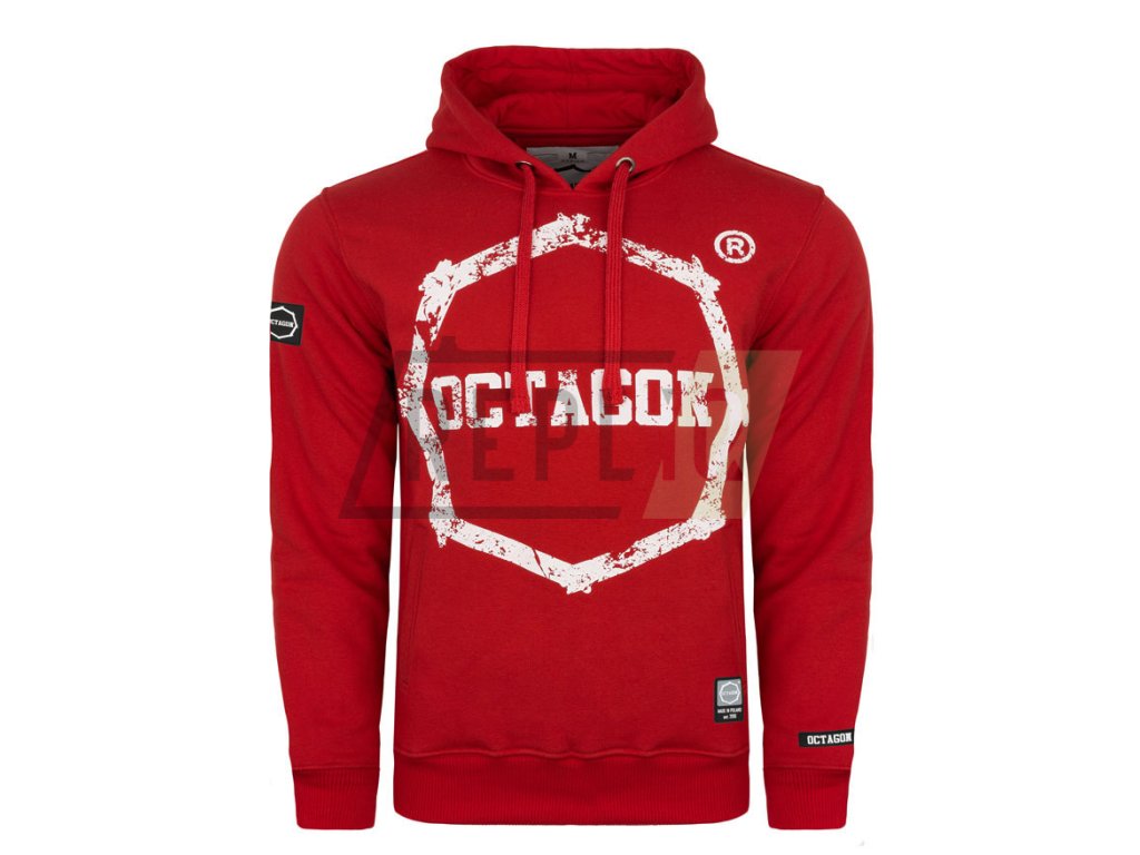 Mikina Octagon Logo Smash red s kapucí (Velikost 3XL)