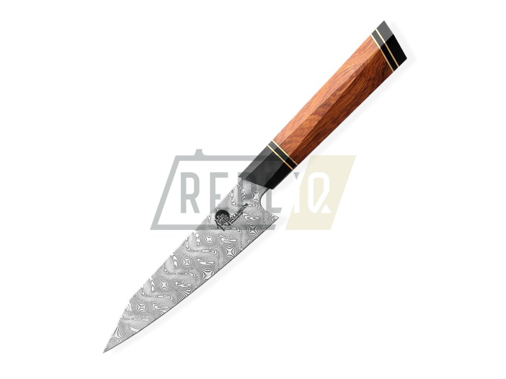 Kuchyňský damaškový nůž Utility 134 mm Dellinger Octagonal Desert Iron Wood