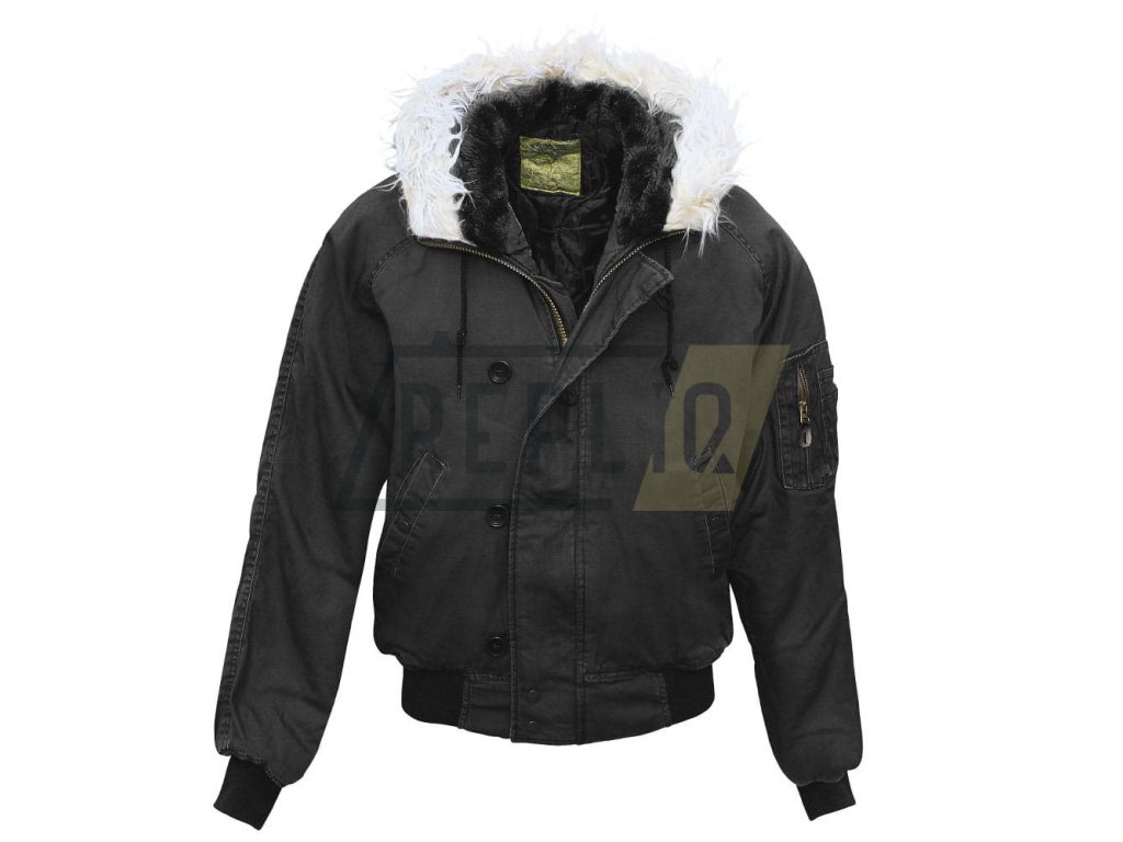 Bunda pilotní aljaška N-2B VINTAGE s kapucí ČERNÁ (velikost L)