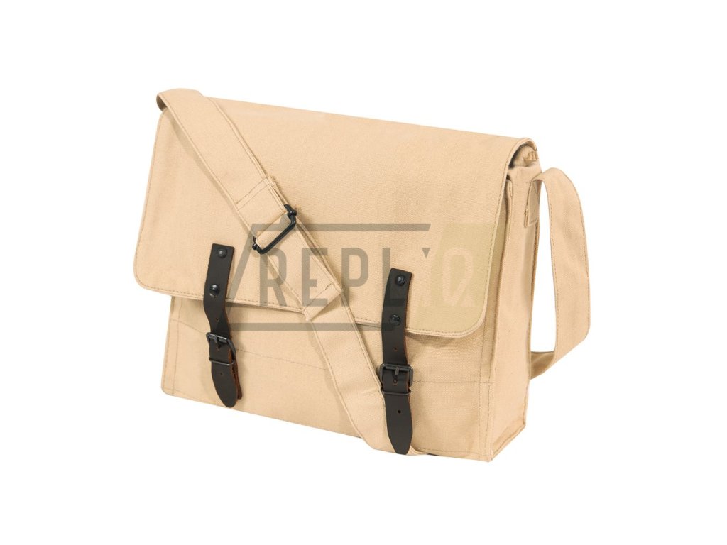 Taška přes rameno plátěná VINTAGE s koženými řemínky KHAKI