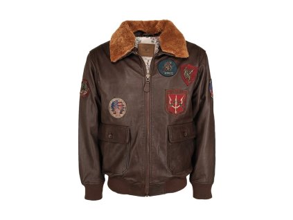 Bunda pilotní kožená TOP GUN HNĚDÁ (velikost L)