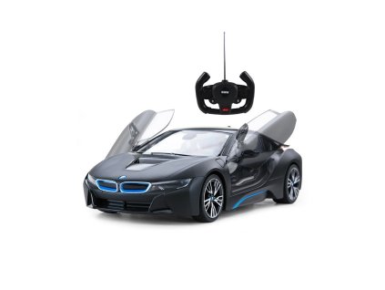BMW i8 1:14, RASTAR, licence, LED, metalický lak, dálkové otevírání dveří, černé + Voucher na další nákup