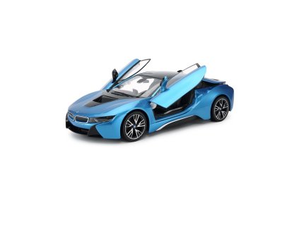 BMW i8 1:14, RASTAR, licence, LED, metalický lak, dálkové otevírání dveří, modré + Voucher na další nákup