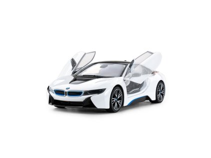 BMW i8 1:14, RASTAR, licence, LED, metalický lak, dálkové otevírání dveří, bílé + Voucher na další nákup
