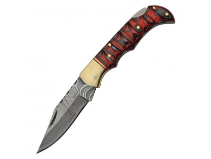 Nůž zavírací DAMASCUS RED and BLACK dřevěná rukojeť  + Doprava zdarma na další nákup