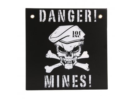 Cedule plastová DANGER! MINES! ČERNO/BÍLÁ