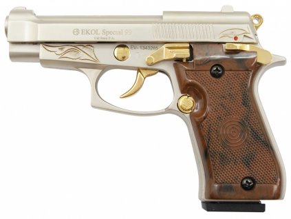 Plynová pistole Ekol Special 99 satén nikl gold s rytinou cal.9mm