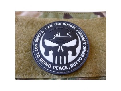 Nášivka INFIDEL PUNISHER plast ČERNÁ/BÍLÁ