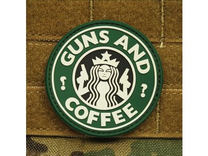 Nášivka GUNS AND COFFEE plast ZELENÁ