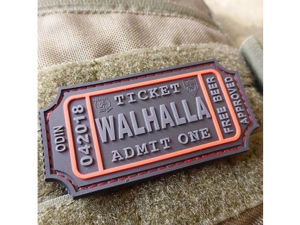 Nášivka WALHALLA TICKET BEER velcro plast ČERNÁ/ČERVENÁ