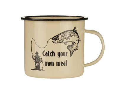 Hrnek CATCH YOUR OWN MEAL smaltovaný 500 ml PÍSKOVÝ